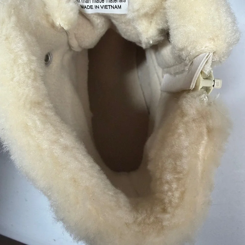 Sperry‎ Saltwater Duck Boots 5 Champagne Metallic Faux Fur Trim Side Zip